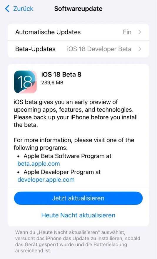 黄平苹果手机维修分享苹果 iOS / iPadOS 18 开发者预览版 Beta 8 发布 